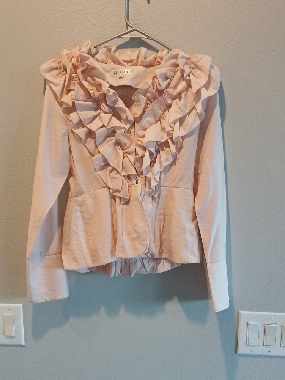 Yisidi Medium Soft Blush Ruffle Front Jacket Party Office Dress Up